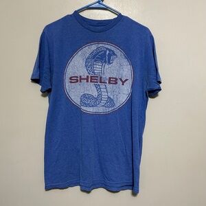 Carroll Shelby Mens T-Shirt L Blue Short Sleeve Graphic Logo Ford Mustang Casual